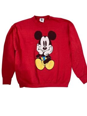 90’s Vintage Disney Mickey Mouse Double Sided Graphic Crewneck Sweatshirt Red L